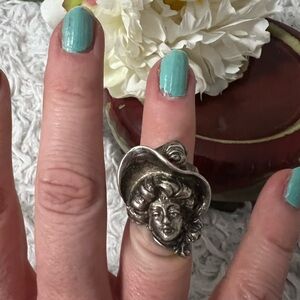 Antique Art Nouveau Sterling Silver “Gibson Girl” Figural Ring 20th Century Era